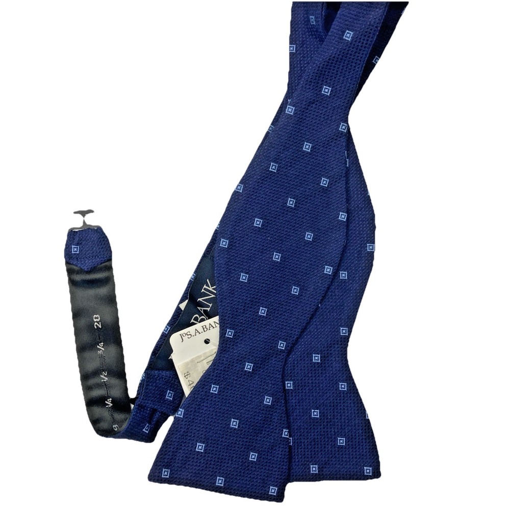 Jos A‎ Bank Mens Silk Bow Tie Navy Blue Polka Dot Adjustable Self Tie Formal